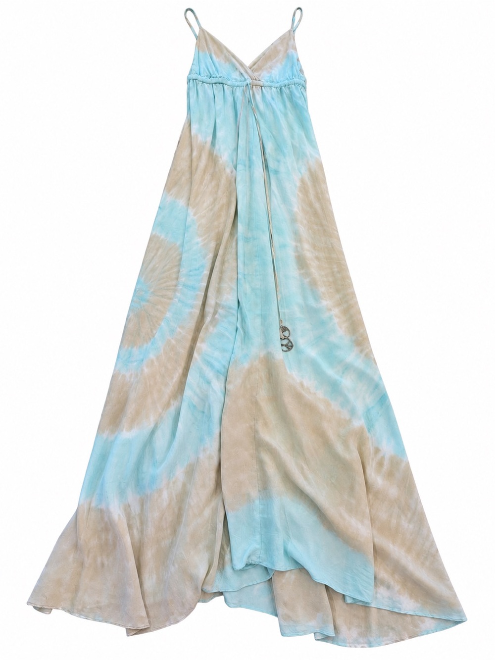 Gypsy 05 Silk Tie Dye Maxi Dress XS Aqua Beige Boho Peace Charm USA